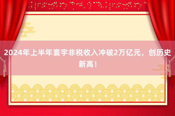 2024年上半年寰宇非税收入冲破2万亿元，创历史新高！